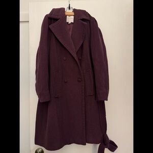Avec Les Filles/ Anthropologie Dark Purple Wool Blend Double Breasted Coat, XL